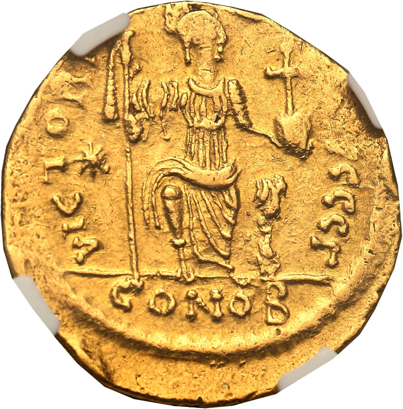 Bizancjum. Justin II (565-578). Solidus 567-578, Konstantynopol NGC AU 4/5 3/5